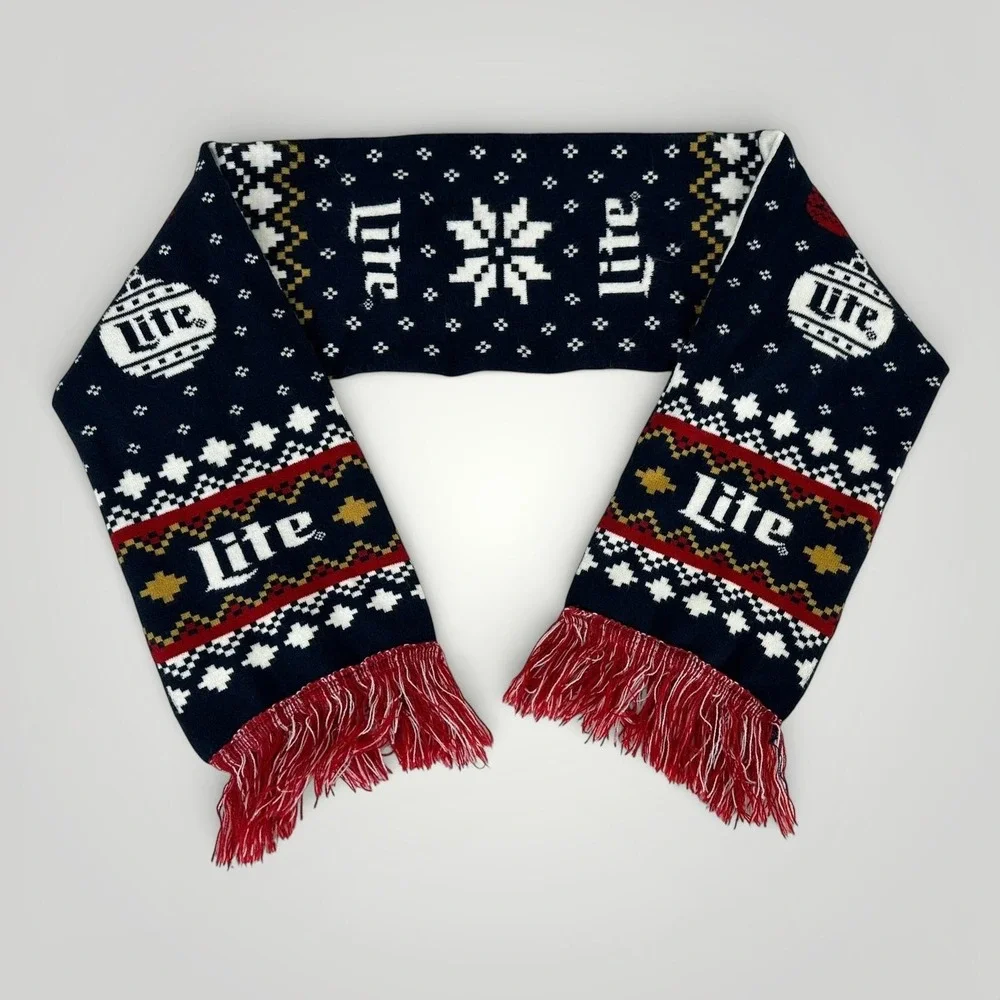 Miller‎ Lite Scarf Mens One Size Blue Fair Isle Christmas Beer Winter Holiday